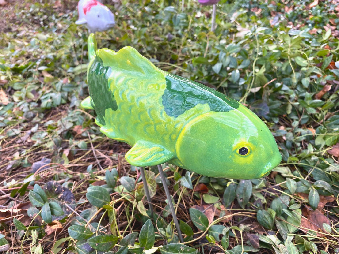 Ceramic Koi Fish Garden Stake – Green